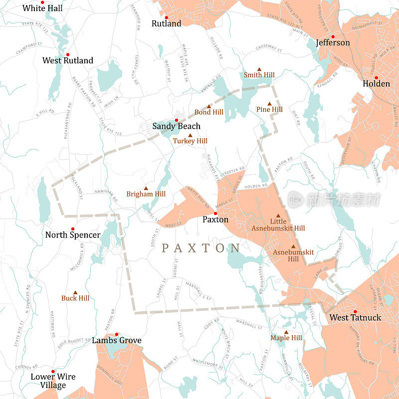 MA Worcester Paxton矢量路线图